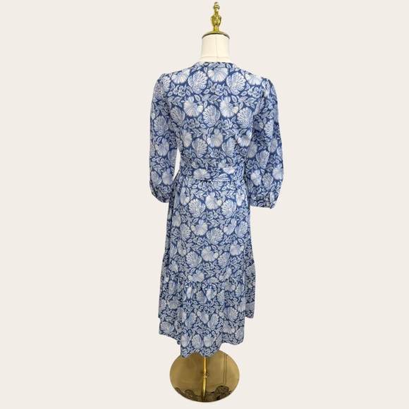 J. McLaughlin Small Cerina Silk Floral Print Belted Midi Dress Palmilla Blue NWT - Picture 7 of 14